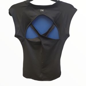 NWT Slimming Cutout Crisscross Back Cap Sleeve Workout Black Meraki Top